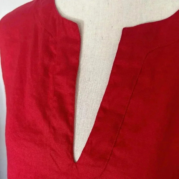 CHAPS BRIGHT RED SPLIT NECK SHIRT 100% LINEN TUNIC PULLOVER SZ Large TOP BLOUSE - Picture 5 of 11
